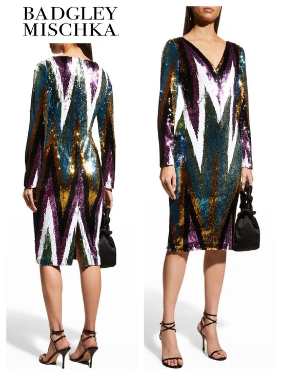Badgley Mischka Dresses & Skirts - BADGLEY MISCHKA Stretch Sequin Chevron Party Dress